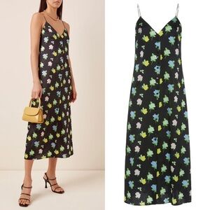 Bernadette Silk Slip Dress Mini Rose Spaghetti Strap with Button Detail medium